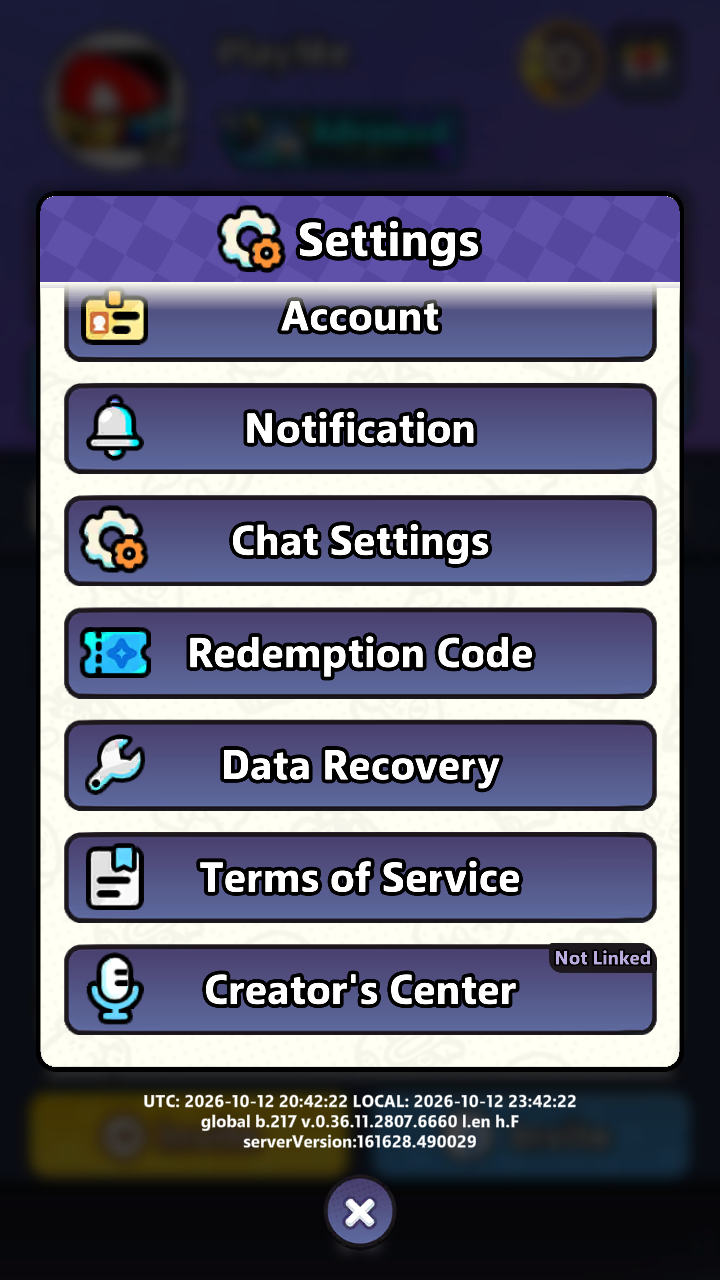 Settings menu with Creator’s Center as the bottom option.
