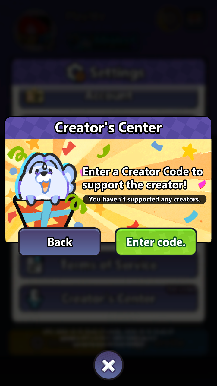 Creator’s Center showing the green Enter code button.